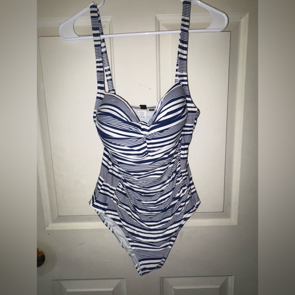 Striped Blue and White One Piece Swimsuit